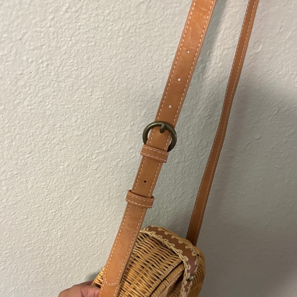 Round Woven Crossbody Bag in Tan - Picture 5 of 5